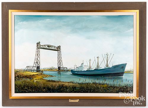 Frank H. Jefferis oil on canvas Reedy Point Bridge