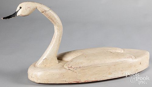 Carved and painted swan decoy, 20th c.