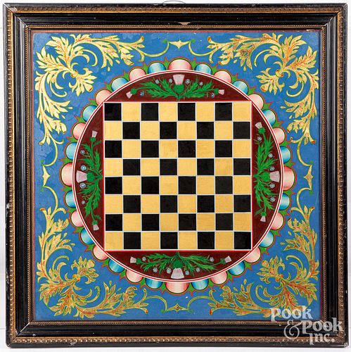 Reverse painted on glass gameboard, 19th c.