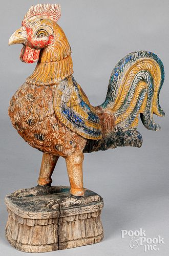 Carved and painted rooster, 20th c.