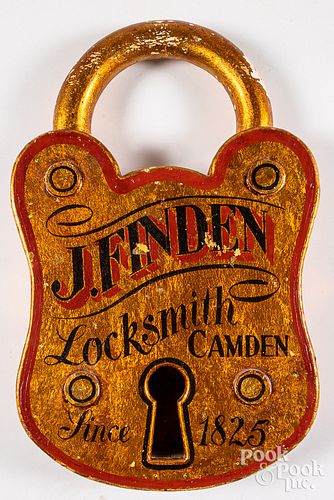 Gilt locksmith padlock trade sign, 20th c.