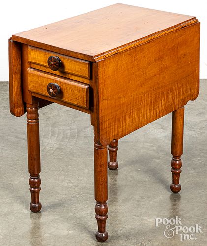 Sheraton tiger maple two-drawer stand, 19th c.