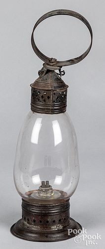 Tin and glass onion lamp 19th c.