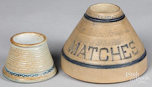 Two stoneware match holders, ca. 1900