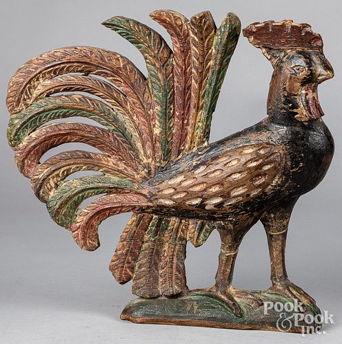 Large carved and painted rooster, 19th c.