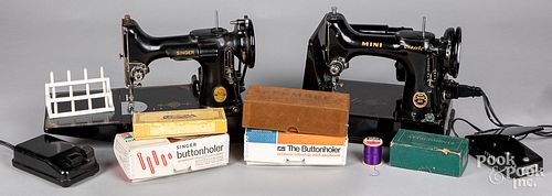 Singer Featherweight cased sewing machine, etc.