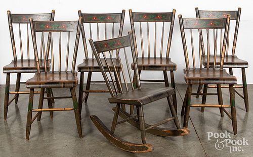 Set of six Pennsylvania plank seat chairs, 19th c
