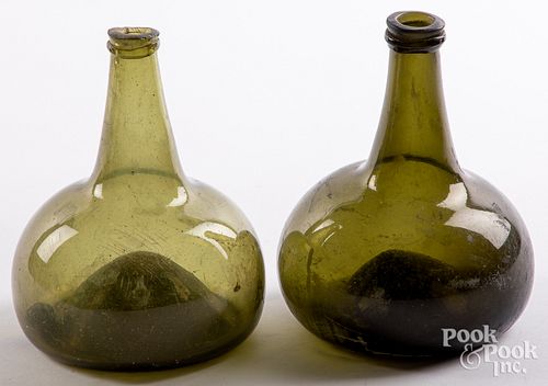 Two aqua blown glass bottles, 18th/19th c.