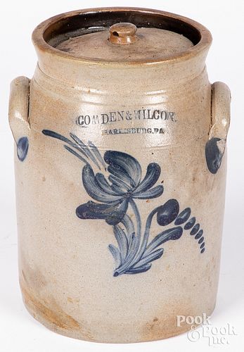 Pennsylvania stoneware lidded crock, 19th c.