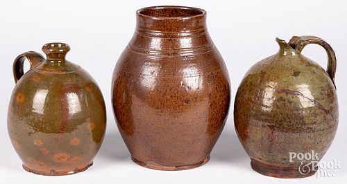 Three pieces of New England redware, 19th c.