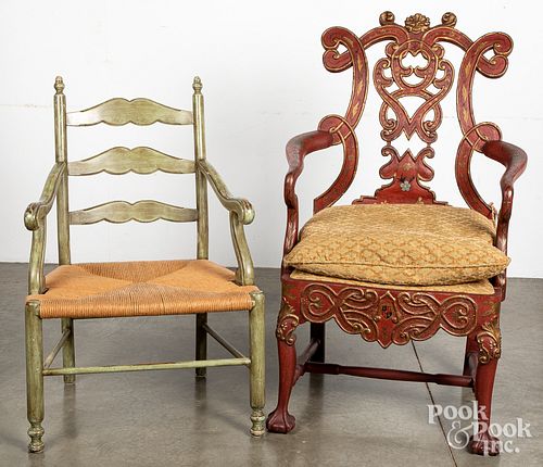 Two painted armchairs.