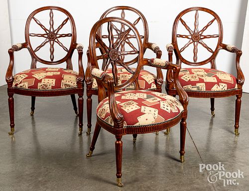 Four Sheraton style armchairs.