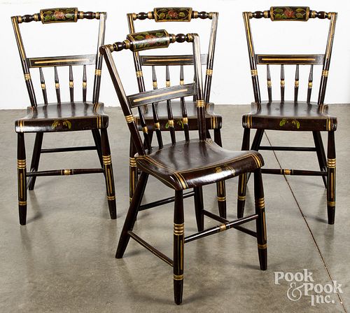 Four Pennsylvania painted plank seat chairs