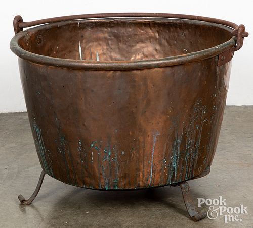 Copper apple butter kettle and stand, 19th c.