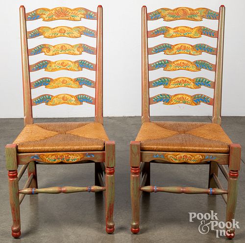 Pair of Reproduction painted ladderback chairs