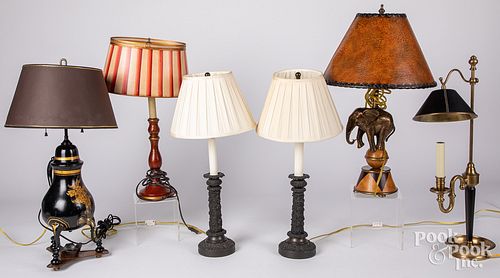 Six contemporary decorative table lamps.