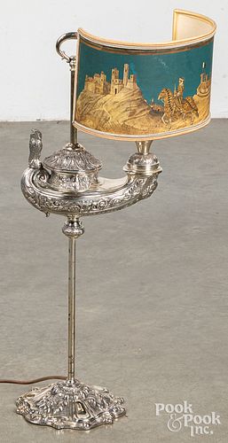 Silver plated Aladdin type gas lamp, 19th c.