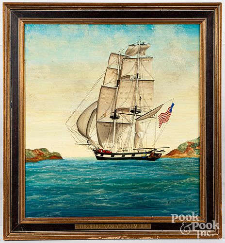 Oil on board ship portrait, of the Brig Nancy