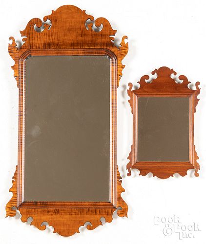 Chippendale style tiger maple mirror and another
