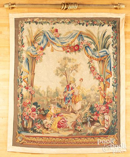 Large tapestry panel of courting scene
