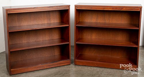 Pair of line inlaid mahogany bookcases