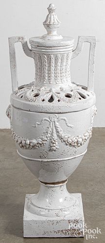 Large Italian white pottery covered garden urn