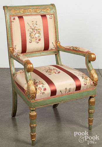 French style gilt and painted armchair