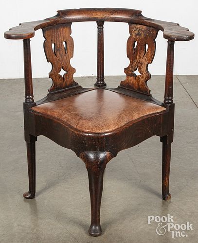 George II elm corner chair, ca. 1750.