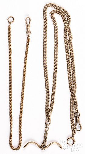Two 14K gold watch fob chains, 32.4 dwt.