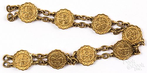 Chinese high grade gold coin bracelet, 11.3 dwt.