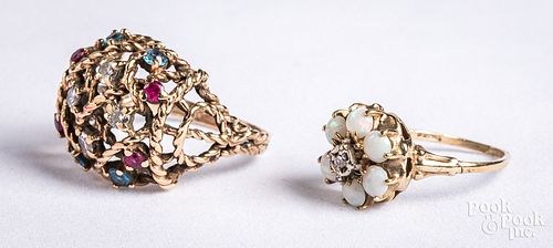 Two 10K gold, diamond, and gemstone rings, 5.1 dwt