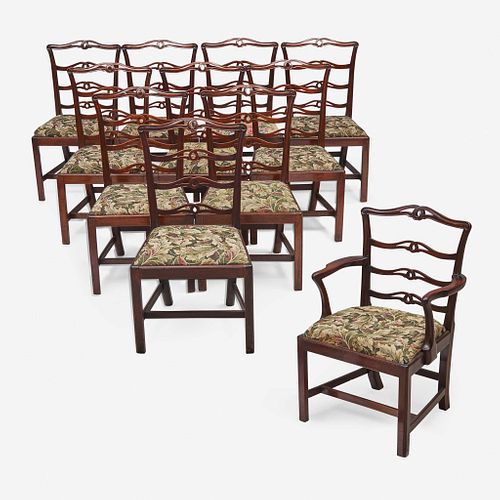 A set of twelve Chippendale carved ribbon-back mahogany dining chairs Possibly Connecticut, late 18th century