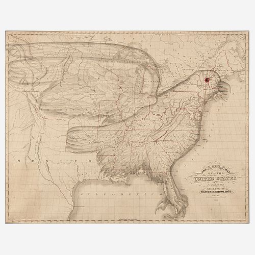 The Eagle Map of the United States Engraved for the Rudiments of National Knowledge Joseph (1767-1837) and James (b. 1811) Churchman, Philadelphia, PA