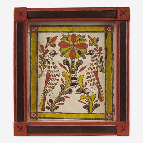 Attributed to George Gerhart (active 1791-1846) Fraktur Bookplate: Flower with Birds, circa 1820-1830