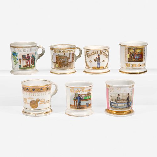 A group of seven occupational porcelain shaving mugs Various Makers, late 19th/early 20th century