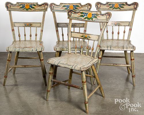 Set of four Pennsylvania plank seat chairs, 19th c