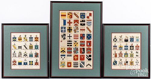 Three hand-colored heraldry lithographs