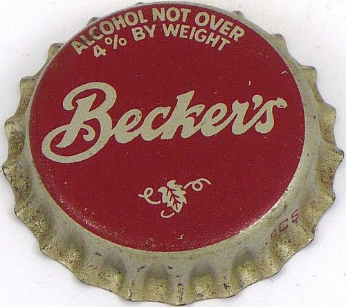 1954 Becker's Beer  Bottle Cap Ogden, Utah