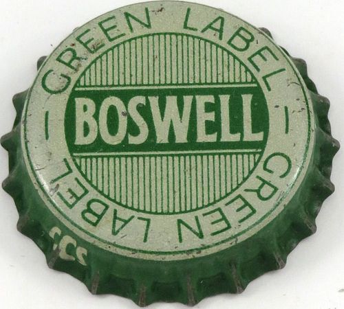 1942 Boswell Green Label Beer  Bottle Cap Quebec, Quebec