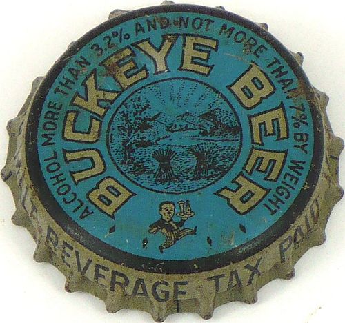 1948 Buckeye Beer ~OH 1½¢ Tax (enamel)  Bottle Cap Toledo, Ohio