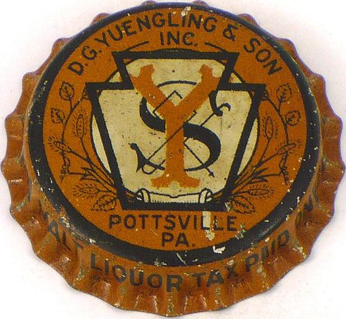 1939 D.G. Yuengling & Son Inc. ~PA Tax  Bottle Cap Pottsville, Pennsylvania