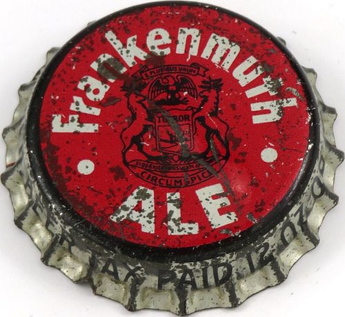 1950 Frankenmuth Ale ~MI 12oz Tax  Bottle Cap Frankenmuth, Michigan