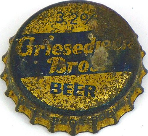 1946 Griesedieck Bros. Beer (metallic gold)  Bottle Cap Saint Louis, Missouri