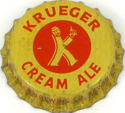 1956 Krueger Cream Ale (yellow)  Bottle Cap Newark, New Jersey