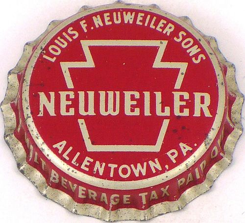 1962 Louis F. Neuweiler Sons ~PA Pint Tax  Bottle Cap Allentown, Pennsylvania