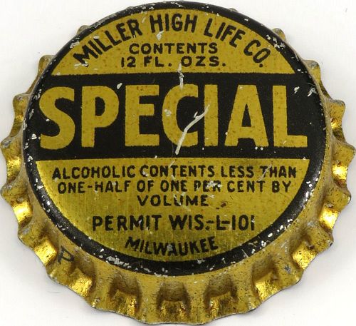 1922 Miller Special Brew 12oz Bottle Cap Milwaukee, Wisconsin