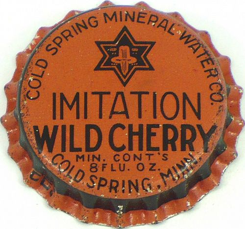 1920 Wild Cherry Soda 8oz Bottle Cap Cold Spring, Minnesota