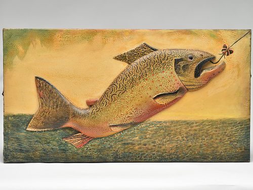 Important, and certainly one of the finest Oscar Peterson fish plaques to ever be offered at auction, Cadillac, Michigan, 2nd quarter 20th century.