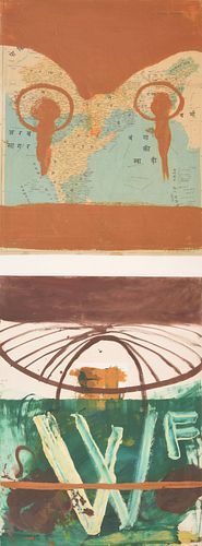 Large Julian Schnabel Diptych Painting, 88"H Framed