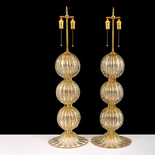 Pair of Large Murano Lamps, Manner of Barovier & Toso, 40"H